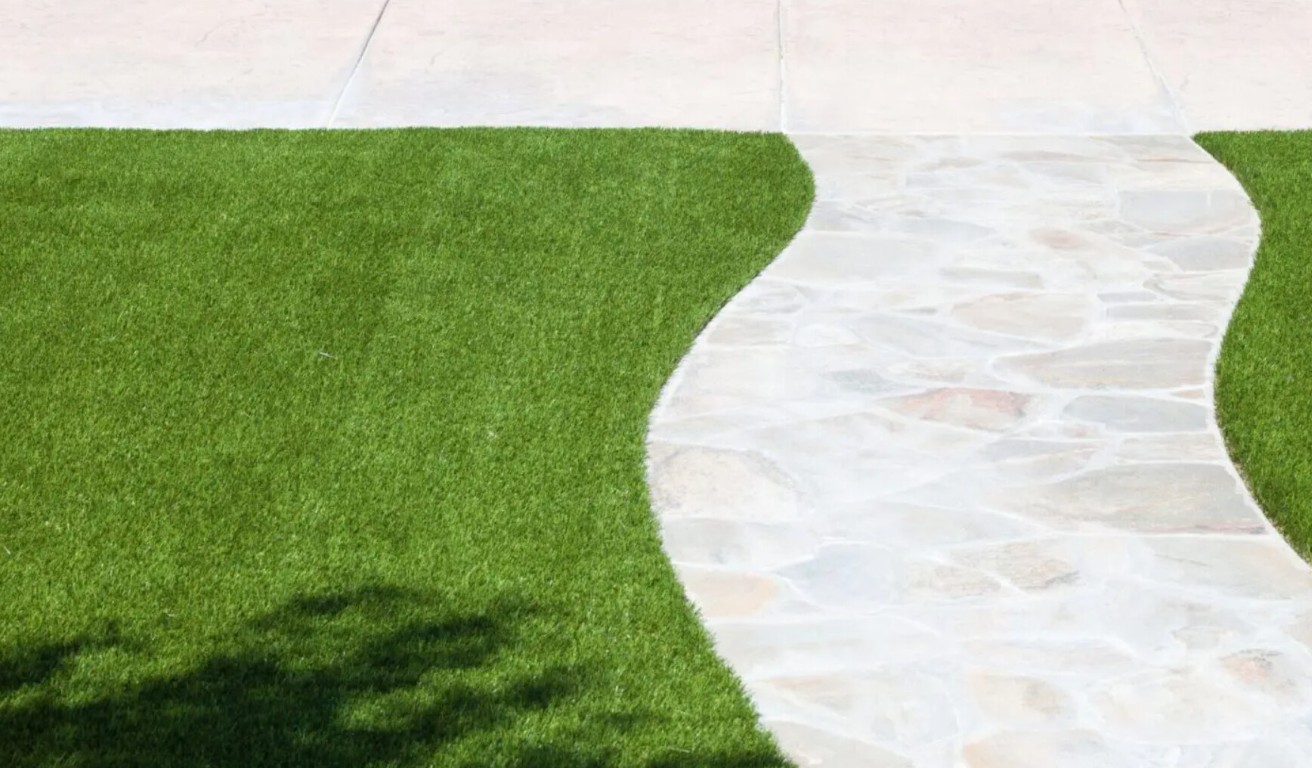 Premium artificial grass with curved paver pathway in Richland, WA